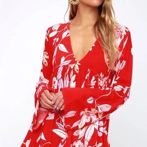 Free People Bella Red Floral Tunic